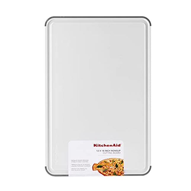 KitchenAid Classic Nonslip Plastic Cutting Board, 12x18-Inch, White