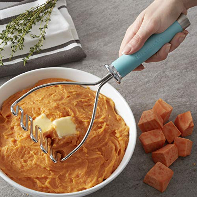 KitchenAid Gourmet Stainless Steel Wire Masher, 10.24-Inch, Aqua Sky