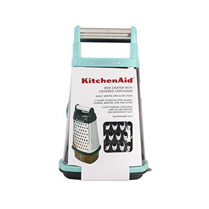 KitchenAid Gourmet 4-Sided Stainless Steel Box Grater with Detachable Storage Container, Small, Aqua