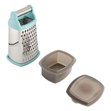 KitchenAid Gourmet 4-Sided Stainless Steel Box Grater with Detachable Storage Container, Small, Aqua