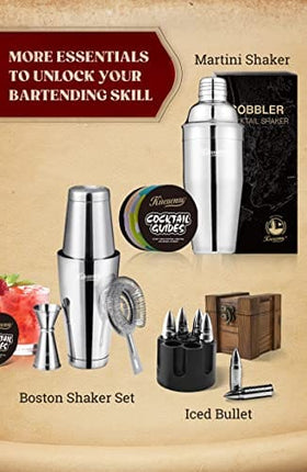 KITESSENSU Cobbler Cocktail Shaker - 24oz Martini Shaker with Strainer - Premium 18/8 Stainless Stee Drink Mixing Shaker with Recipes Booklet - Silver