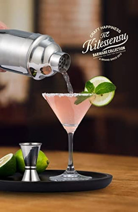 KITESSENSU Cobbler Cocktail Shaker - 24oz Martini Shaker with Strainer - Premium 18/8 Stainless Stee Drink Mixing Shaker with Recipes Booklet - Silver