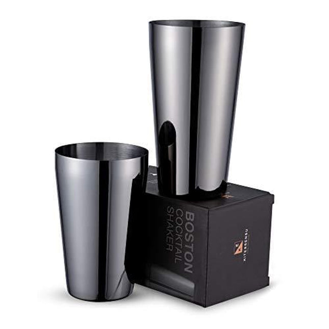KITESSENSU Black Boston Shaker Tins 18oz & 28oz, 18/8 Grade Stainless Steel Bartender Cocktail Shaker with Recipes Booklet