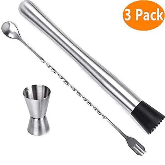 Muddler, Kmeivol Professional Grade Bar Tool, Durable Muddler Pestle, Stainless Steel Muddler Bar Tool, Cocktail Muddler Mixed Spoon, Mojito Muddler Bar Tool Set, Muddler Pestle Grooved Nylon Head