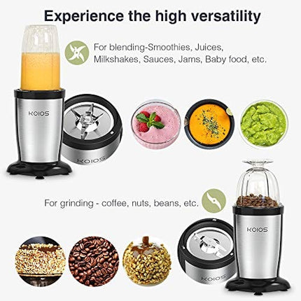 KOIOS 850W Personal Blender for Shakes and Smoothies, 11 Pieces Bullet Single Smoothie Blender for Kitchen, Small Protable Mixer with 2x17 Oz and 10 Oz Travel Bottles, 2 Spout Lids, BPA Free (Black)