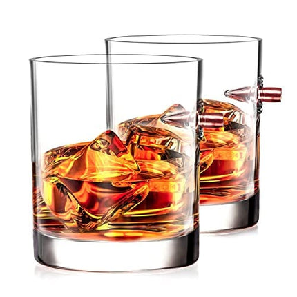 Whiskey Glasses, Kollea Bullet Whiskey Glasses Set of 2 .308 Bullet Glasses, Old Fashioned Whiskey Glass Set Whiskey Gift Idea for Men for Whisky, Scotch, Bourbon - 10 Oz