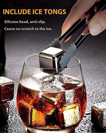 Kollea Stainless Steel Reusable Ice Cubes Chilling Stones with Tongs for Whiskey Wine (Pack of 6)