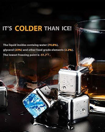 Kollea Stainless Steel Reusable Ice Cubes Chilling Stones with Tongs for Whiskey Wine (Pack of 6)