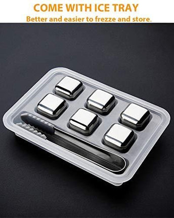 Kollea Stainless Steel Reusable Ice Cubes Chilling Stones with Tongs for Whiskey Wine (Pack of 6)