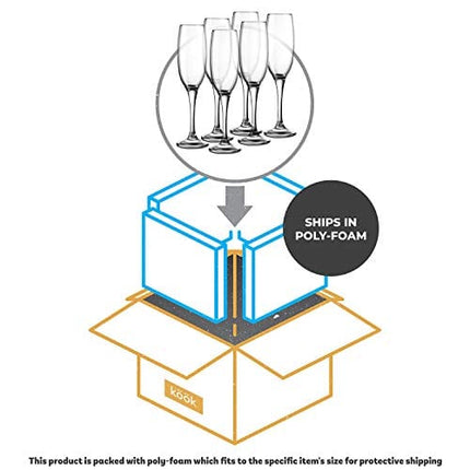 KooK Premium Clear Glass Champagne Flutes, Thin Stem, 7 ounce (12)