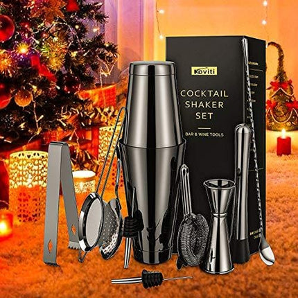 Cocktail Shaker - Koviti 12 Piece Bartender Kit - Stainless Steel Cocktail Shaker Set, Premium Bar Set for Home, Bars, Parties and Traveling(Black)