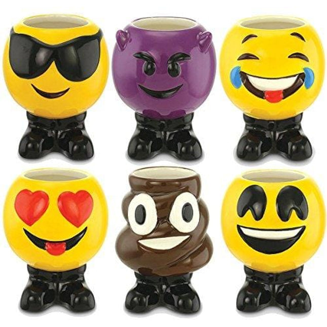 KOVOT Set of 6 Emoji Ceramic Shot Glasses - Each Holds 3 Ounces