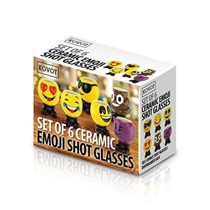 KOVOT Set of 6 Emoji Ceramic Shot Glasses - Each Holds 3 Ounces
