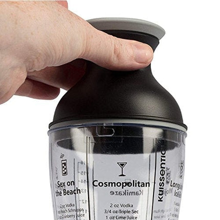 Recipe Cocktail Shaker 16oz with Jigger, Strainer 6 Printed Mixed Drink Recipe Measurements on the Bottle Long Island Ice Tea Mojito Kamikaze Manhattan Sex on the Beach, Cosmopolitan