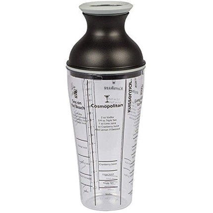 Recipe Cocktail Shaker 16oz with Jigger, Strainer 6 Printed Mixed Drink Recipe Measurements on the Bottle Long Island Ice Tea Mojito Kamikaze Manhattan Sex on the Beach, Cosmopolitan