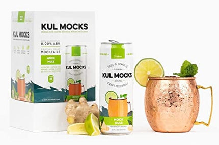 KUL MOCKS - Craft Mocktails | Moscow Mule with a Vodka-Like Spirit Note Infusion | Award-Winning | Zero Proof (0.00% ABV) | Non-Alcoholic Cocktail | Gluten Free | Woman-Owned | Mock Mule (4 Pack)