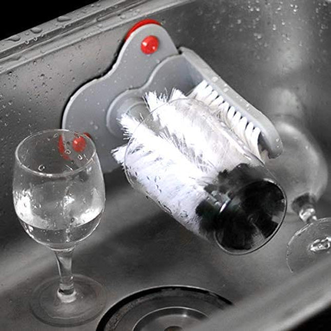 White Double Side Bar Glass Brush Washer Cleaner with Suction Base, Cups Mug Decanters Jugs Cleaning Kitchen Tools