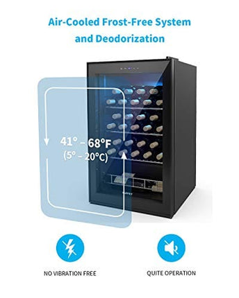 KUPPET 27 Bottles Compressor Freestanding Wine Cooler/Chiller-Red/White Wine, Beer and Champagne Wine Cellar-Digital Temperature Display-Double-layer Glass Door-Quiet Operation
