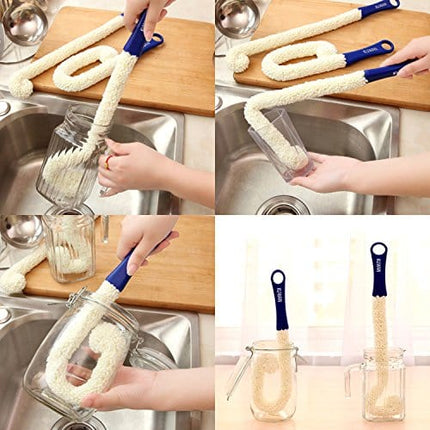 KUWAN Bottle Cleaning Brush Multi-Function Household Tools Flexible Bottle Scourer for Some Decanters, Goblets, Glasses, Cups (Long)