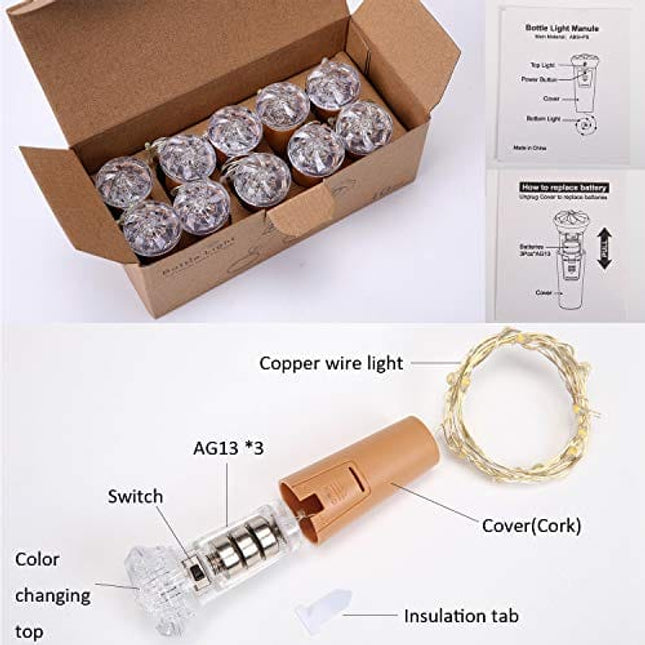 KZOBYD Wine Bottle Lights with Cork 10 Pack Fairy Battery Operated Mini Lights Diamond Shaped LED Cork Lights for Wine Bottles DIY Party Decor Christmas Halloween Wedding Festival (Multi Color)