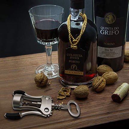 Stainless Steel Wing Corkscrew Wine Opener, Waiters Corkscrew Cork and Beer Cap Bottles Opener Remover, Used in Kitchen Restaurant Chateau and Bars,Black