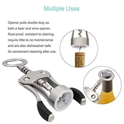 Stainless Steel Wing Corkscrew Wine Opener, Waiters Corkscrew Cork and Beer Cap Bottles Opener Remover, Used in Kitchen Restaurant Chateau and Bars,Black