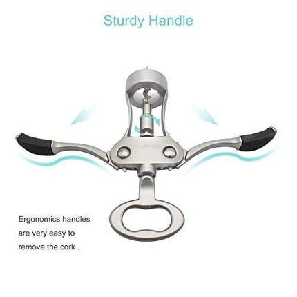 Stainless Steel Wing Corkscrew Wine Opener, Waiters Corkscrew Cork and Beer Cap Bottles Opener Remover, Used in Kitchen Restaurant Chateau and Bars,Black
