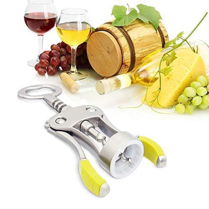 Stainless Steel Wing Corkscrew Wine Opener, Waiters Corkscrew Cork and Beer Cap Bottles Opener Remover, Used in Kitchen Restaurant Chateau and Bars，Green