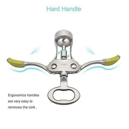 Stainless Steel Wing Corkscrew Wine Opener, Waiters Corkscrew Cork and Beer Cap Bottles Opener Remover, Used in Kitchen Restaurant Chateau and Bars，Green