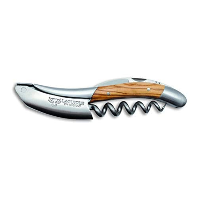 Laguiole En Aubrac Sommelier Waiter's Corkscrew, Olivewood Handle, Wine Opener With Foil Cutter & Bottle Opener, Brushed Bolster