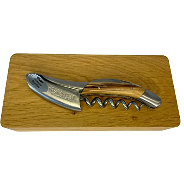 Laguiole En Aubrac Sommelier Waiter's Corkscrew, Olivewood Handle, Wine Opener With Foil Cutter & Bottle Opener, Brushed Bolster