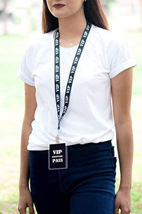 VIP Lanyard w/ Safety Breakaway, Plastic Card Holder and Card Pass - ID Holder for Backstage Concert Event Party Birthday Gaming Ticket - ID Badge Holder for Men Women (Black 10 Lanyards)