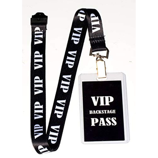 VIP Lanyard w/ Safety Breakaway, Plastic Card Holder and Card Pass - ID Holder for Backstage Concert Event Party Birthday Gaming Ticket - ID Badge Holder for Men Women (Black 10 Lanyards)