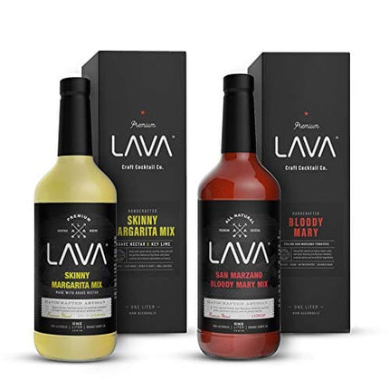LAVA All Natural San Marzano Bloody Mary Mix Craft Cocktail Mixer & Premium Skinny Margarita Mix by LAVA Craft Cocktail Co., Low Calorie, Lots of Flavor and Ready to Use, 1-Liter (33.8oz) Glas