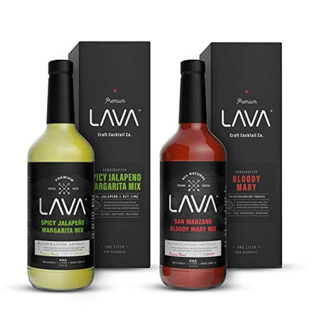LAVA All Natural San Marzano Bloody Mary Mix Craft Cocktail Mixer & Premium Spicy Jalapeño Margarita Mix by LAVA Craft Cocktail Co., Low Calorie, Lots of Flavor and Ready to Use, 1-Liter (33.8oz) Glas