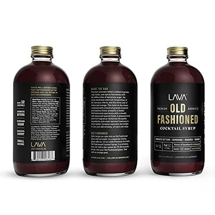 LAVA Premium Aromatic Old Fashioned Cocktail Mixer 16oz, Makes 32 Cocktails, Cocktail Syrup Made with Aromatic Bitters, Demerara, Marasca Cherry, Orange Zest, Hazelnut, Cinnamon. Just Add Whiskey