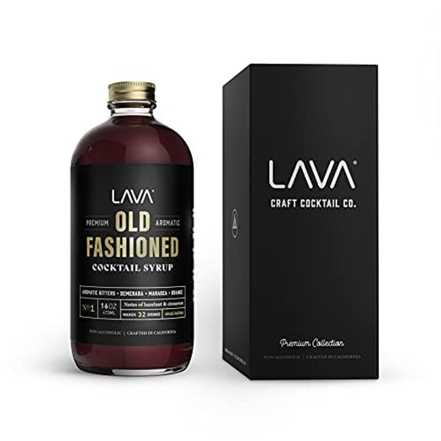 LAVA Premium Aromatic Old Fashioned Cocktail Mixer 16oz, Makes 32 Cocktails, Cocktail Syrup Made with Aromatic Bitters, Demerara, Marasca Cherry, Orange Zest, Hazelnut, Cinnamon. Just Add Whiskey