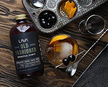LAVA Premium Aromatic Old Fashioned Cocktail Mixer 16oz, Makes 32 Cocktails, Cocktail Syrup Made with Aromatic Bitters, Demerara, Marasca Cherry, Orange Zest, Hazelnut, Cinnamon. Just Add Whiskey