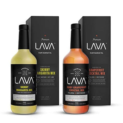 LAVA Premium Skinny Margarita Mix & Skinny Paloma Mix by LAVA Craft Cocktail Co., Low Calorie, Lots of Flavor and Ready to Use, 1-Liter (33.8oz) Glass Bottles