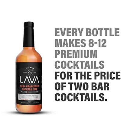LAVA Premium Skinny Paloma Mix Craft Cocktail Mixer, Ruby Red Grapefruit Juice, Key Lime Juice, Low Calorie, Ready to Use, No Artificial Sweeteners, Greyhound, Margarita 1-Liter (33.8oz) Glass Bottle