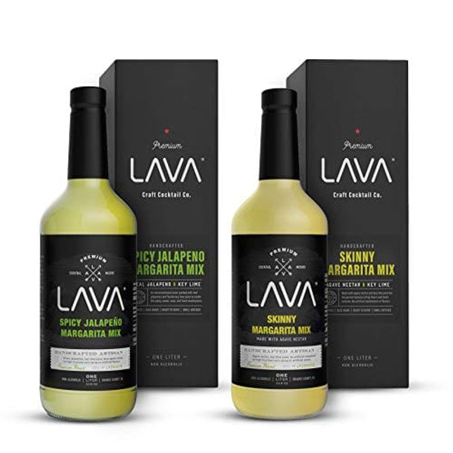LAVA Premium Spicy Jalapeño Margarita Mix & Skinny Margarita Mix by LAVA Craft Cocktail Co. Lots of Flavor and Ready to use, 1-Liter (33.8oz) Glass Bottles