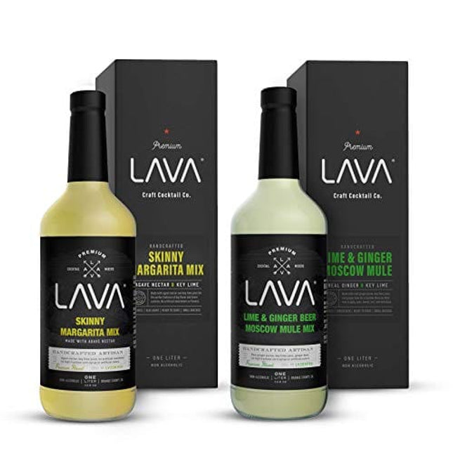 LAVA Premium Spicy Moscow Mule Mix & Skinny Margarita Mix by LAVA Craft Cocktail Co., Lots of Flavor and Ready to Use, 1-Liter (33.8oz) Glass Bottles