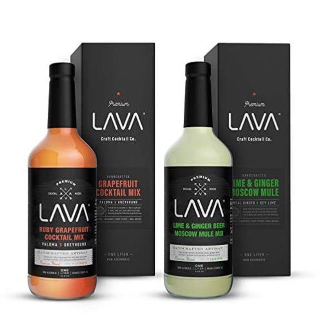 LAVA Premium Spicy Moscow Mule Mix & Skinny Paloma Mix Craft Cocktail Mixer by LAVA Craft Cocktail Co., Low Calorie, Lots of Flavor and Ready to Use, 1-Liter (33.8oz) Glass Bottles