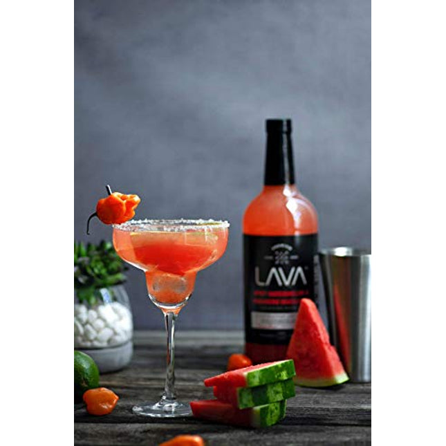 LAVA Premium Spicy Watermelon Habanero Margarita Mix & Skinny Margarita Mix by LAVA Craft Cocktail Co., Lots of Flavor and Ready to Use, 1-Liter (33.8oz) Glass Bottles