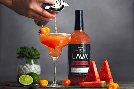 LAVA Premium Spicy Watermelon Habanero Margarita Mix & Skinny Margarita Mix by LAVA Craft Cocktail Co., Lots of Flavor and Ready to Use, 1-Liter (33.8oz) Glass Bottles