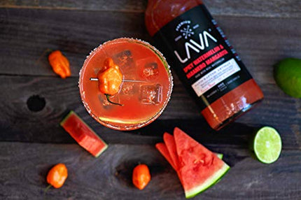 LAVA Premium Spicy Watermelon Habanero Margarita Mix & Spicy Jalapeño Margarita Mix by LAVA Craft Cocktail Co., Lots of Flavor and Ready to Use, 1-Liter (33.8oz) Glass Bottles
