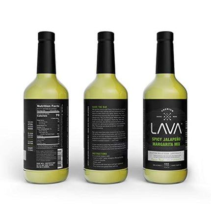 LAVA Premium Spicy Watermelon Habanero Margarita Mix & Spicy Jalapeño Margarita Mix by LAVA Craft Cocktail Co., Lots of Flavor and Ready to Use, 1-Liter (33.8oz) Glass Bottles