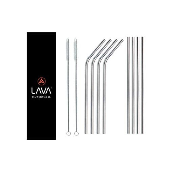 LAVA Premium 10pc 9.5" (6mm Diameter) Stainless Steel Metal Straws Includes (4) Straight Straws, (4) Bent Straws and (2) Cleaning Brushes with Travel Pouch