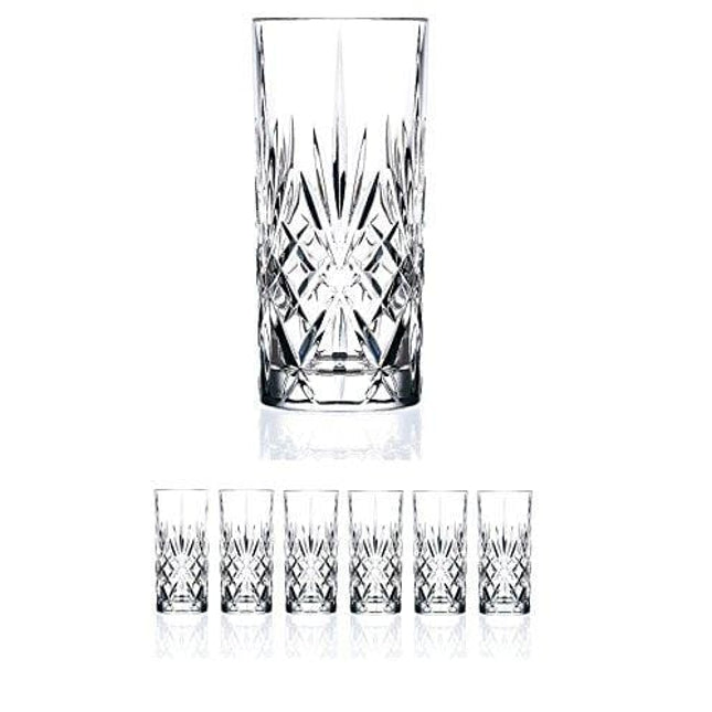 Set of 6 CRYSTAL HIGHBALL Durable Drinking glasses Limited Edition Glassware Drinkware Cups/coolers (11oz)