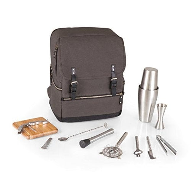 LEGACY - a Picnic Time Brand Bar Backpack 16-Piece Portable Cocktail Set, Grey/Black